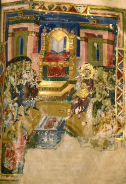 The Second Ecumenical Council whose additions to the original Nicene Creed lay at the heart of one of the theological disputes associated with the East-West Schism. (Illustration, 879-882 AD, from manuscript, Homilies of Gregory Nazianzus, Biblioth&egrave;que nationale de France)