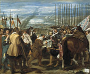 La rendici&oacute;n de Breda (1634-1635, English: The Surrender of Breda) was inspired by Vel&aacute;zquez's first visit to Italy, in which he accompanied Ambrogio Spinola, who conquered the Dutch city of Breda a few years prior. This masterwork depicts a transfer of the key to the city from the Dutch to the Spanish army during the Siege of Breda. It is considered one of the best of Vel&aacute;zquez's paintings.