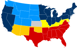 State and territory boundaries, 1864&ndash;5.  &nbsp;&nbsp;&nbsp;&nbsp;&nbsp; Union states  &nbsp;&nbsp;&nbsp;&nbsp;&nbsp; Union territories  &nbsp;&nbsp;&nbsp;&nbsp;&nbsp; Kansas, entered Union as a free state  &nbsp;&nbsp;&nbsp;&nbsp;&nbsp; Union border states that permitted slavery  &nbsp;&nbsp;&nbsp;&nbsp;&nbsp; The Confederacy  &nbsp;&nbsp;&nbsp;&nbsp;&nbsp; Union territories that permitted slavery