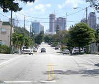 View from one of the high points in Miami, west of downtown. The western parts of the city have points as high as 20&nbsp;feet (6.1&nbsp;m) above sea level.