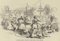 Nineteenth-century illustration showing parishioners "keeping Sunday" in a way approved by the Book of Sports. Although the Puritans did not necessarily object to these sports and games in general, they did object to allowing them on Sundays.