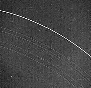 Uranus' inner rings. The bright outer ring is the &epsilon; ring, eight other rings are present.