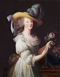 Marie Antoinette in 1783, the famous "muslin" portrait. Portrait by Marie Louise &Eacute;lisabeth Vig&eacute;e-Lebrun