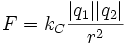 F = k_C \frac{|q_1| |q_2|}{r^2}