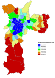 Map of the districts of S&atilde;o Paulo by human development index.