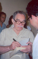 The Colombian Garc&iacute;a M&aacute;rquez signing a copy of One Hundred Years of Solitude in Havana, Cuba.