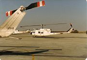 Canadian CH135 Twin Hueys assigned to the Multinational Force and Observers non-UN peacekeeping force, at El Gorah, Sinai, Egypt, 1989