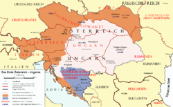 Austria–Hungary and new states that emerged in 1918. Empire of Austria in 1914 Kingdom of Hungary in 1914 Bosnia and Herzegovina in 1914 Border of Austria–Hungary in 1914 Borders in 1914 Borders in 1920