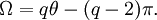 \Omega = q\theta - (q-2)\pi.\,
