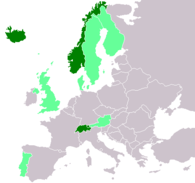 &nbsp;&nbsp;&nbsp;&nbsp;&nbsp;European Free Trade Association member states. &nbsp;&nbsp;&nbsp;&nbsp;&nbsp;Former member states, now European Union member states.