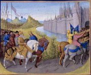 Arrival of the Second Crusade before Constantinople as portrayed in Jean Fouquet's painting from around 1455&ndash;1460, Arriv&eacute;e des crois&eacute;s &agrave; Constantinople.