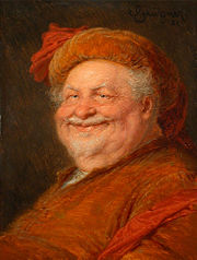 Smiling often reflects a sense of humour and amusement, shown in a painting by Eduard von Gr&uuml;tzner.