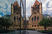 Trinity Church reflected in the façade of the John Hancock Tower.