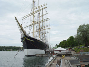 The museum ship Pommern is anchored in the more western of Mariehamn's two harbours, V&auml;sterhamn