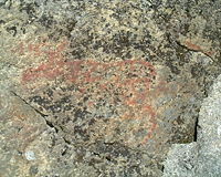 A rock painted moose from J&auml;mtland. Rock paintings (pictographs) have been fairly limited to northern Scandinavia.