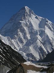 K2, 8,611&nbsp;metres (28,250&nbsp;ft),Karakoram Range,Pakistan.
